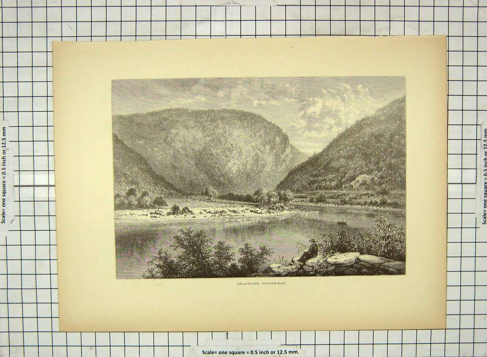 Original Old Antique Print C1880 View Delware Water-Gap Mountains America 19th