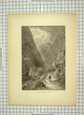 Original Old Antique Print C1880 Sinking Run Above Tyrone Mountains America