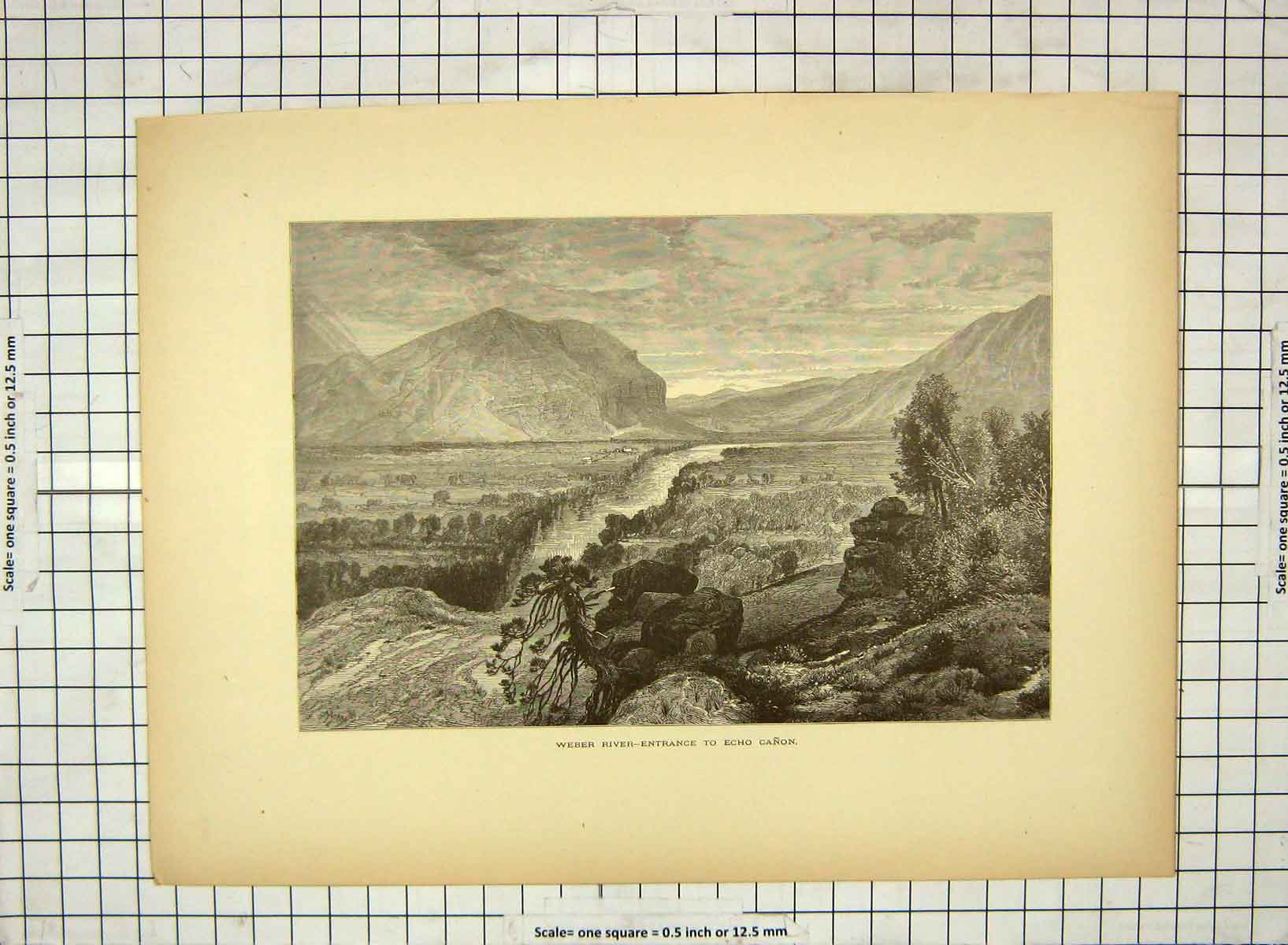 Original Old Antique Print C1880 Weber River Entrance Echo Canon America 19th