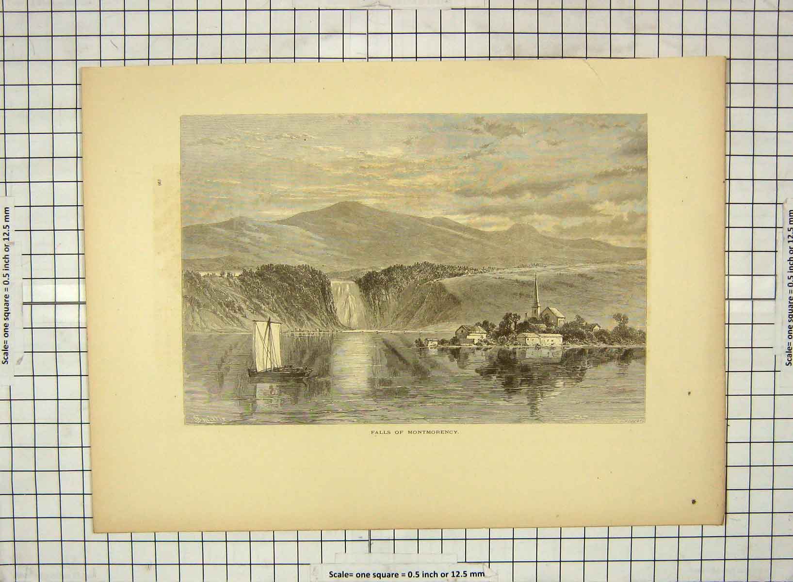 Original Old Antique Print C1880 View Falls Montmorency America Mountains 19th