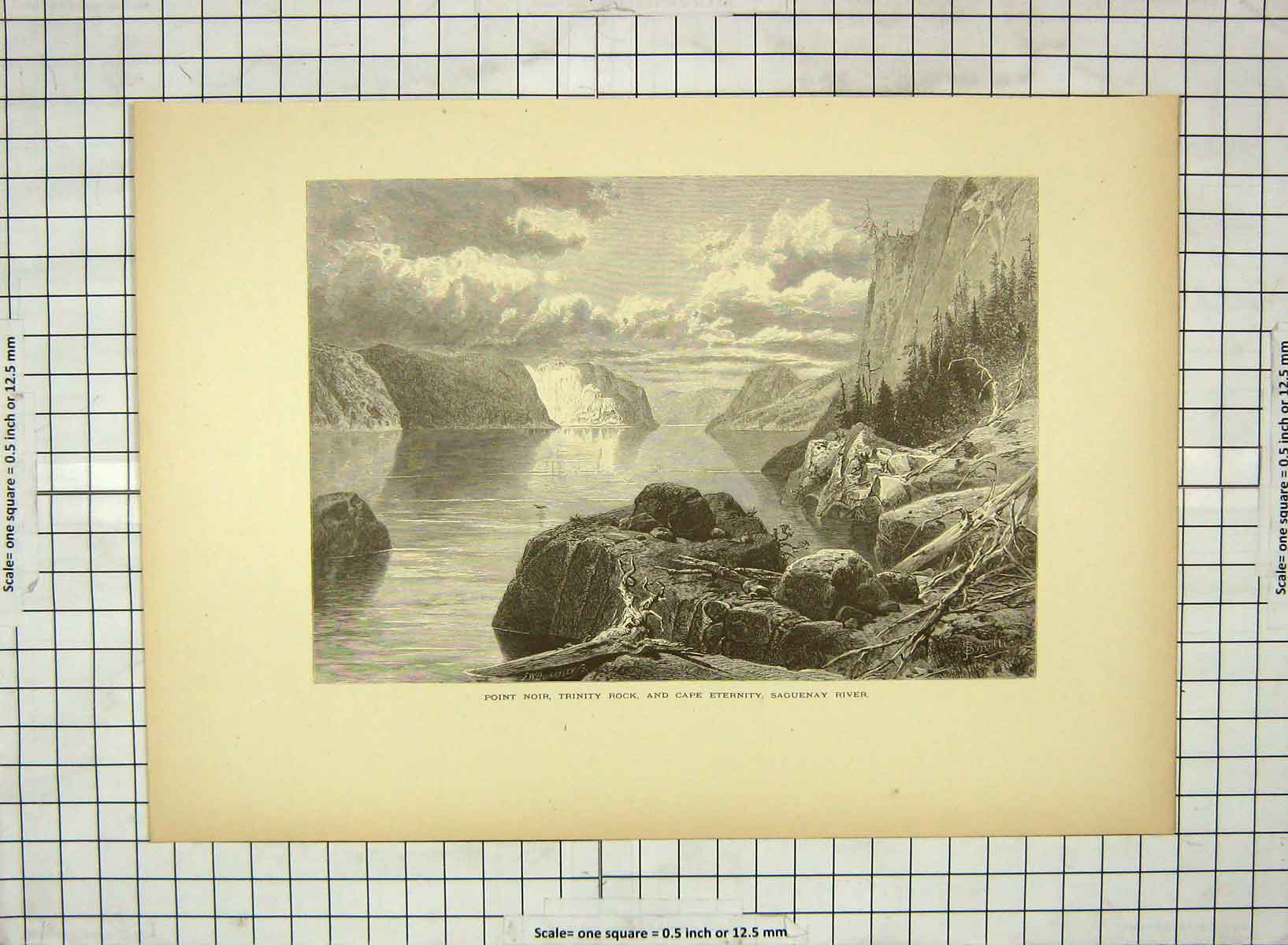 Old Antique Print C1880 Point Trinity Rock Cape Eternity Saguenay River 19th