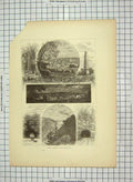 Original Old Antique Print C1880 New London Norwich Elm Trees Train Tunnel 19th