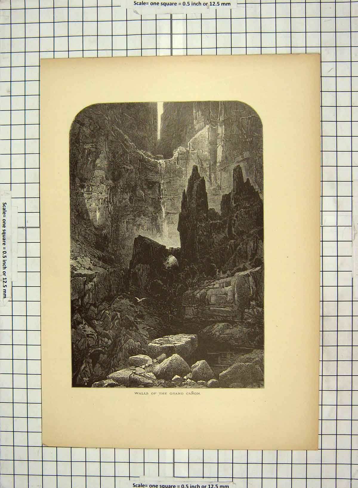 Original Old Antique Print C1880 Walls Grand Canon Cliss America 19th