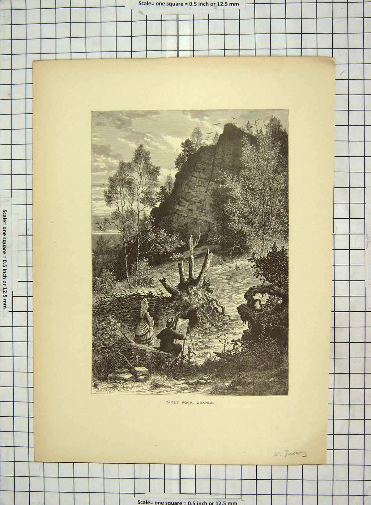 Original Old Antique Print C1880 Eagle Rock Orange Jersey America Passare 19th