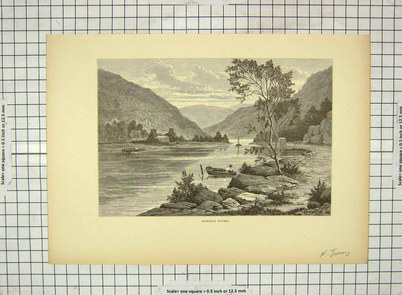 Old Antique Print C1880 Ramapo River Jersey Terrace House Thorn Mountain 19th