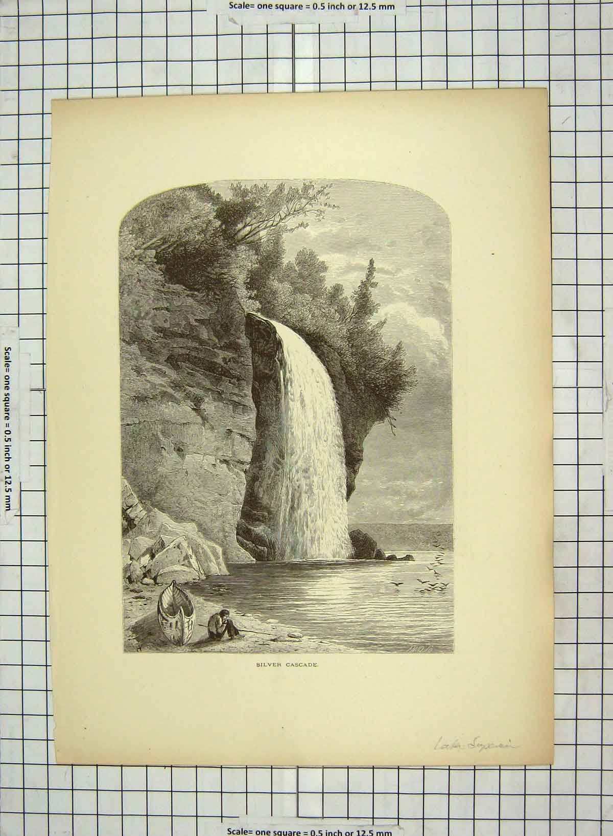 Antique Old Print C1880 Silver Cascade Lake Superior Empress Lake America 19th