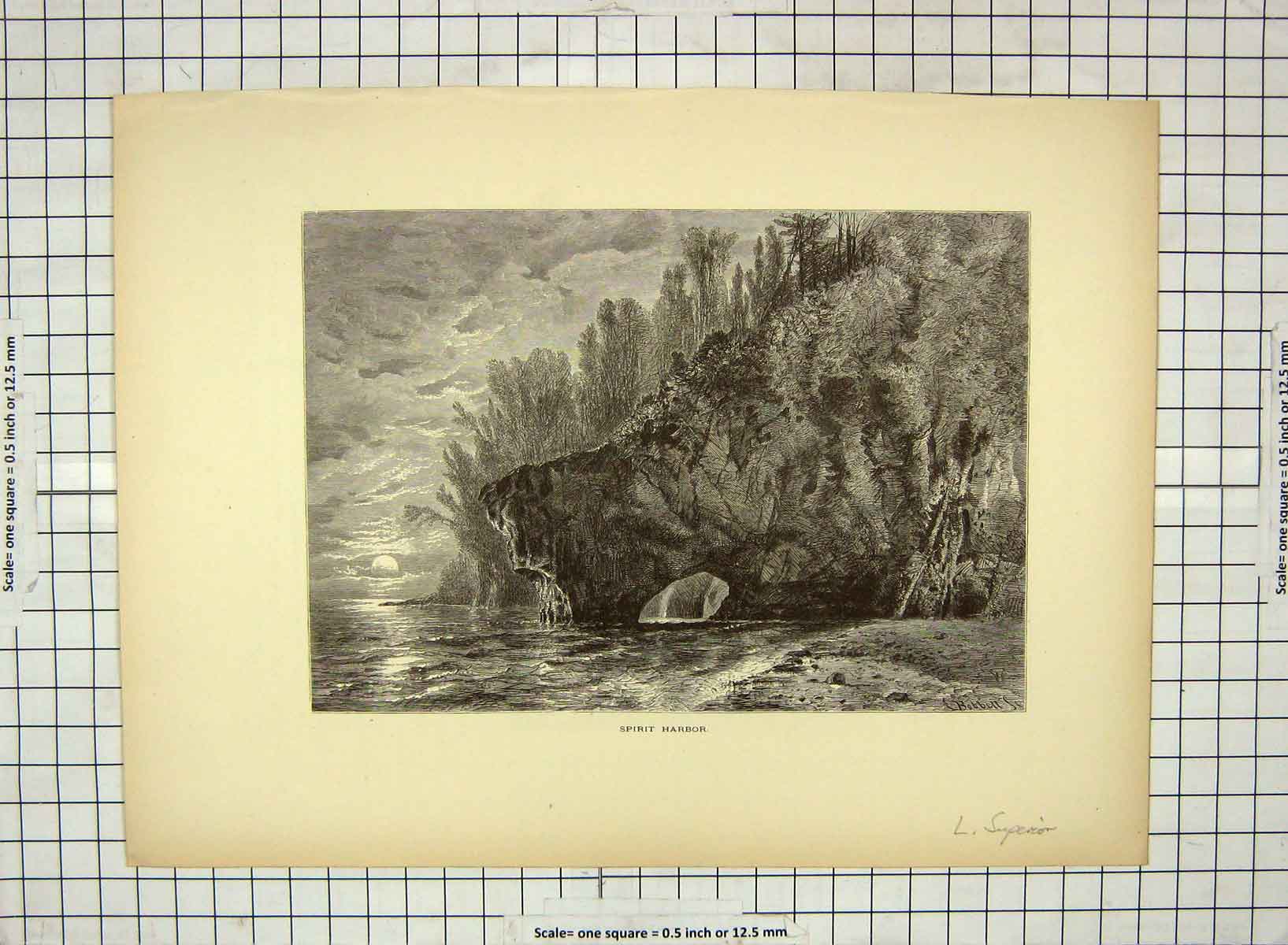 Original Old Antique Print C1880 Spirit Harbor Lake Superior Island America