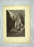 Original Old Antique Print C1880 Tower Falls Yellowstone Valley Lake America