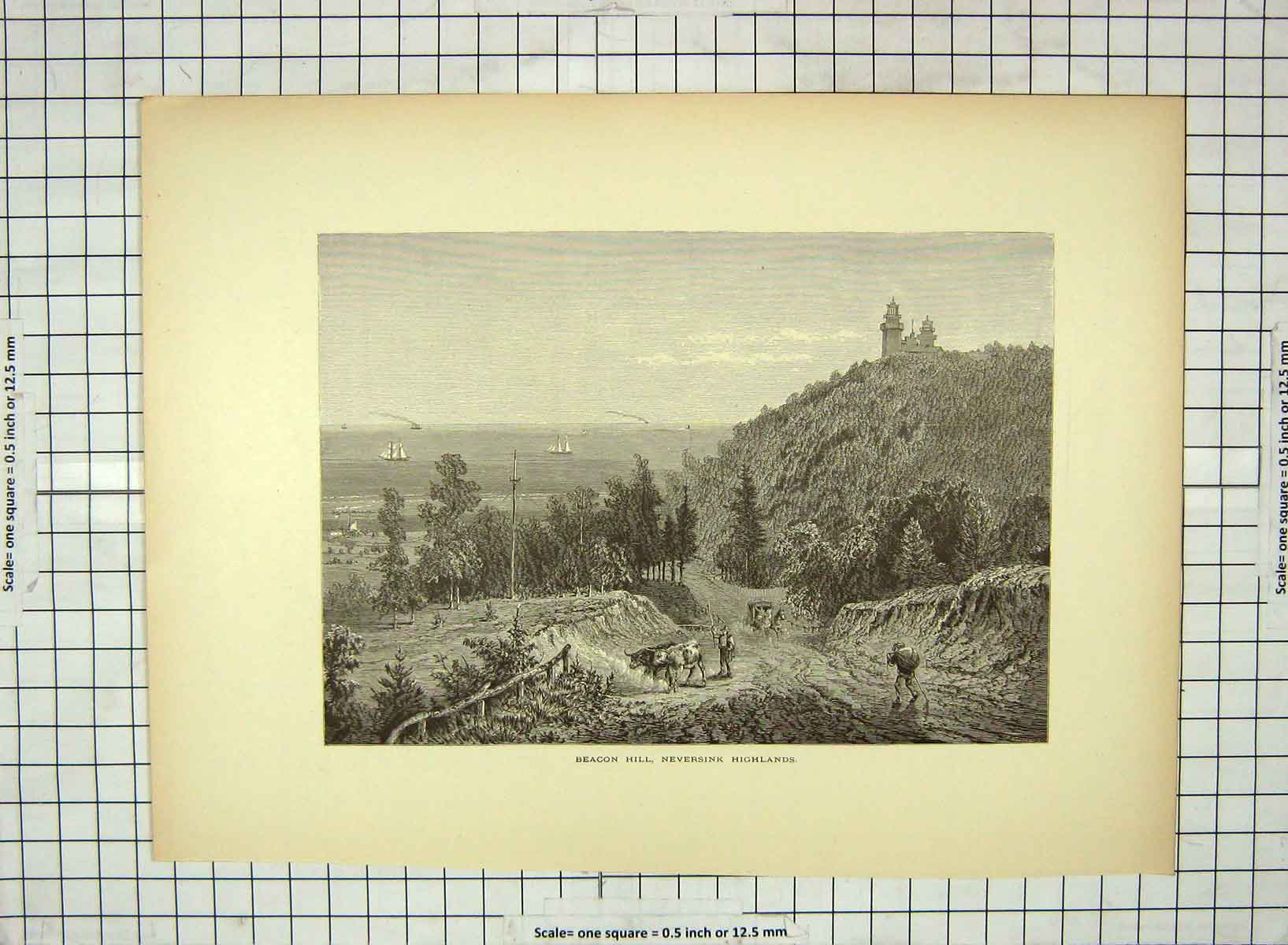 Old Antique Print C1880 Beacon Hill Neversink Highlands Shrewsbury River 19th