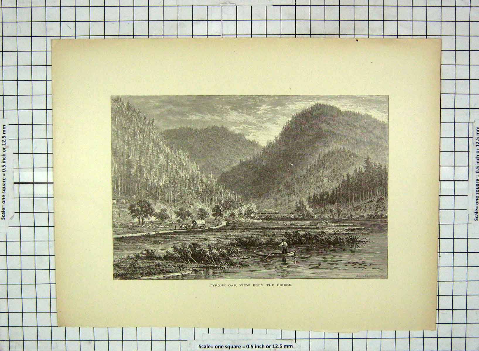 Old Antique Print C1880 Tyrone Gap Mountains Juniata Huntingdon America 19th