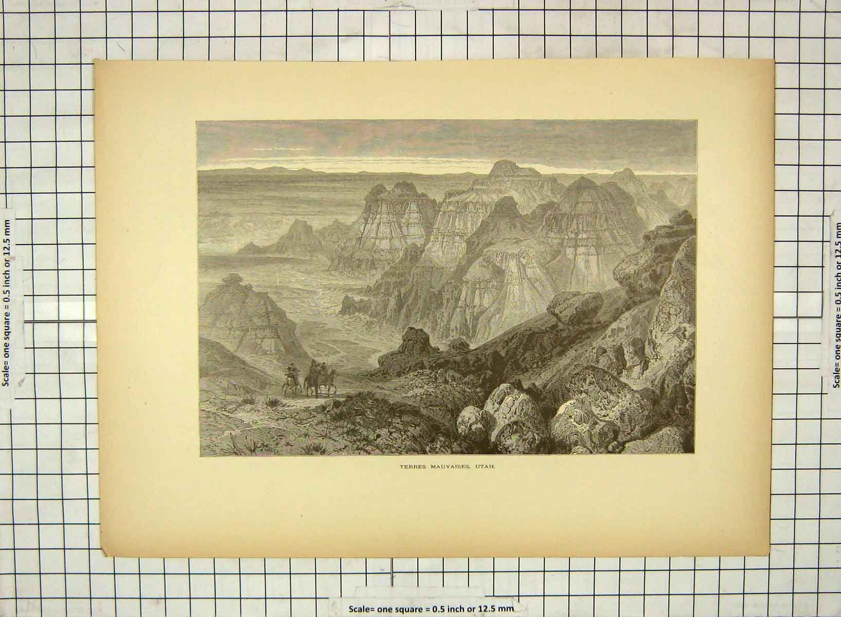 Antique Old Print C1880 Terres Mauvaises Utah Mountains Salt Lake America 19th