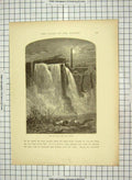 Original Old Antique Print C1880 Upper Falls Genesee Waterfalls River America