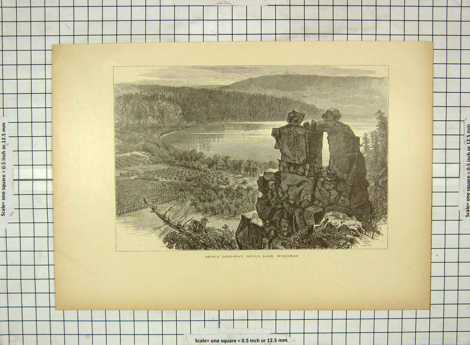 Antique Old Print C1880 Devil'S Door-Way Lake Wisconsin Cleopatras Needle 19th