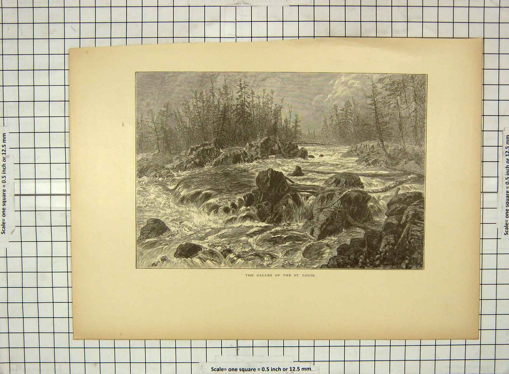 Original Old Antique Print C1880 Dalles St. Louis River Red Dakota America