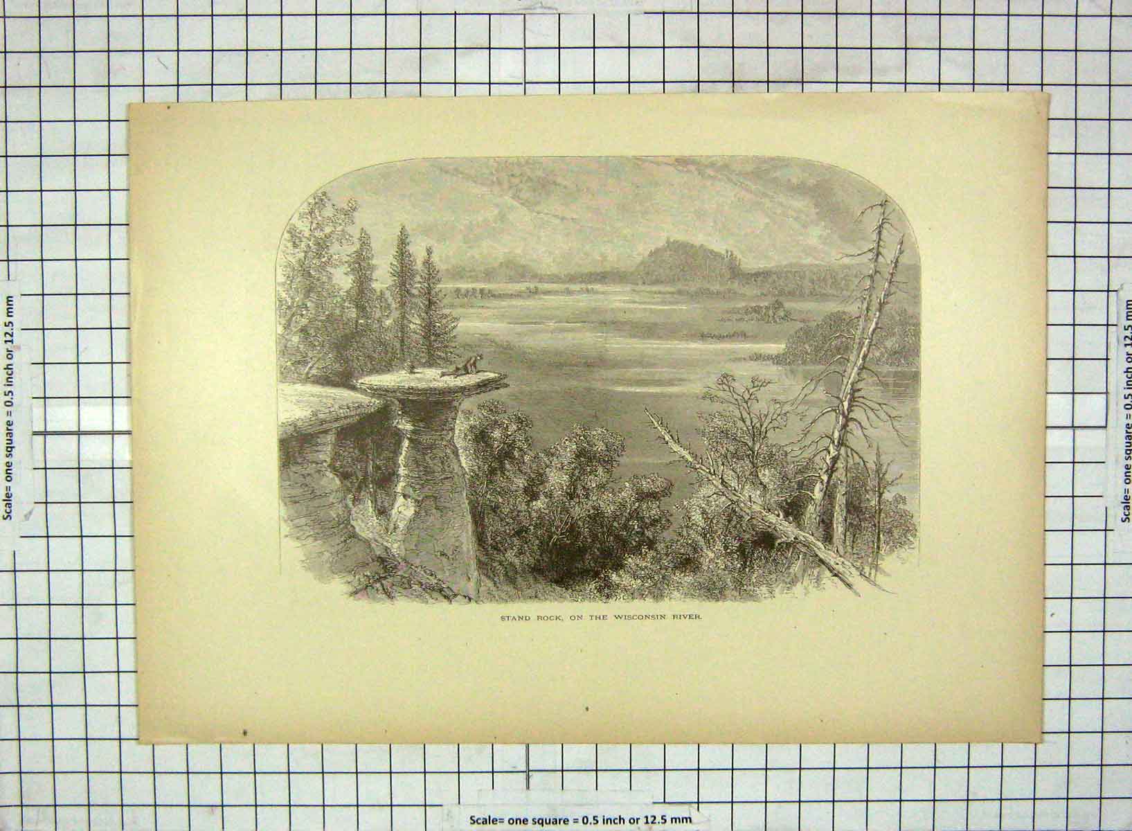 Old Antique Print C1880 Stand Rock Wisconsin River Dalles Jaws America 19th