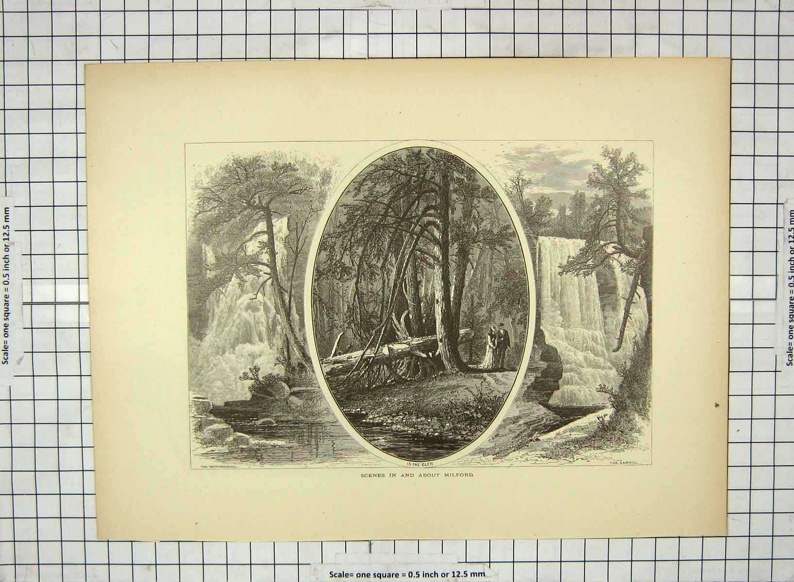 Old Antique Print C1880 Milford Glen River Waterfalls Dingman Delaware 19th