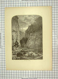 Original Old Antique Print C1880 Bowlder Canon River Frozen Lake James'S Peak