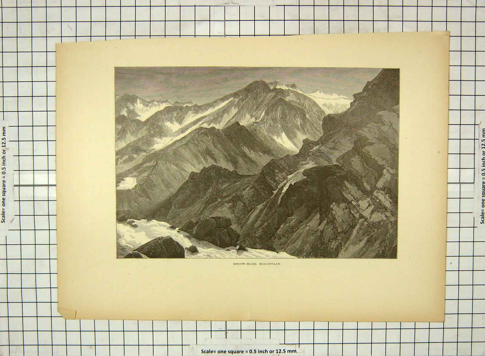 Original Old Antique Print C1880 Snow-Mass Mountain Elk-Lake Waterfall America