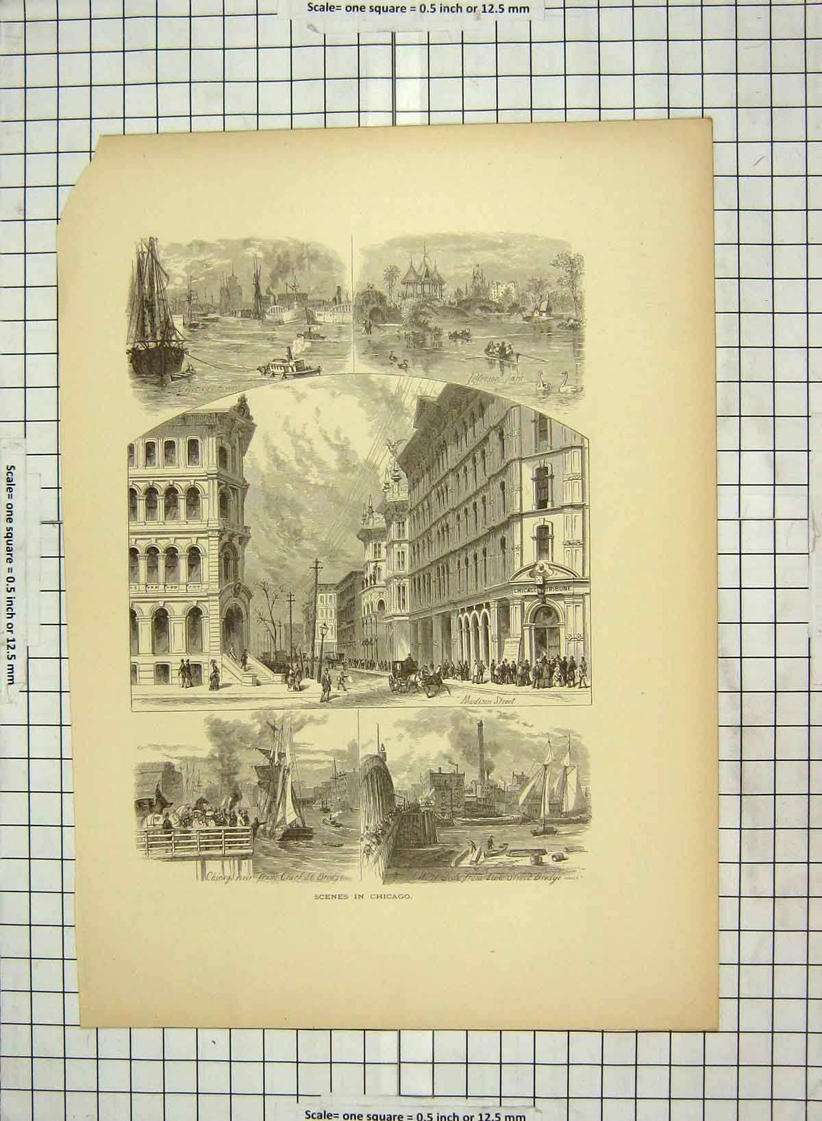 Old Antique Print C1880 Chicago Madison Street Jefferson Park Michigan 19th