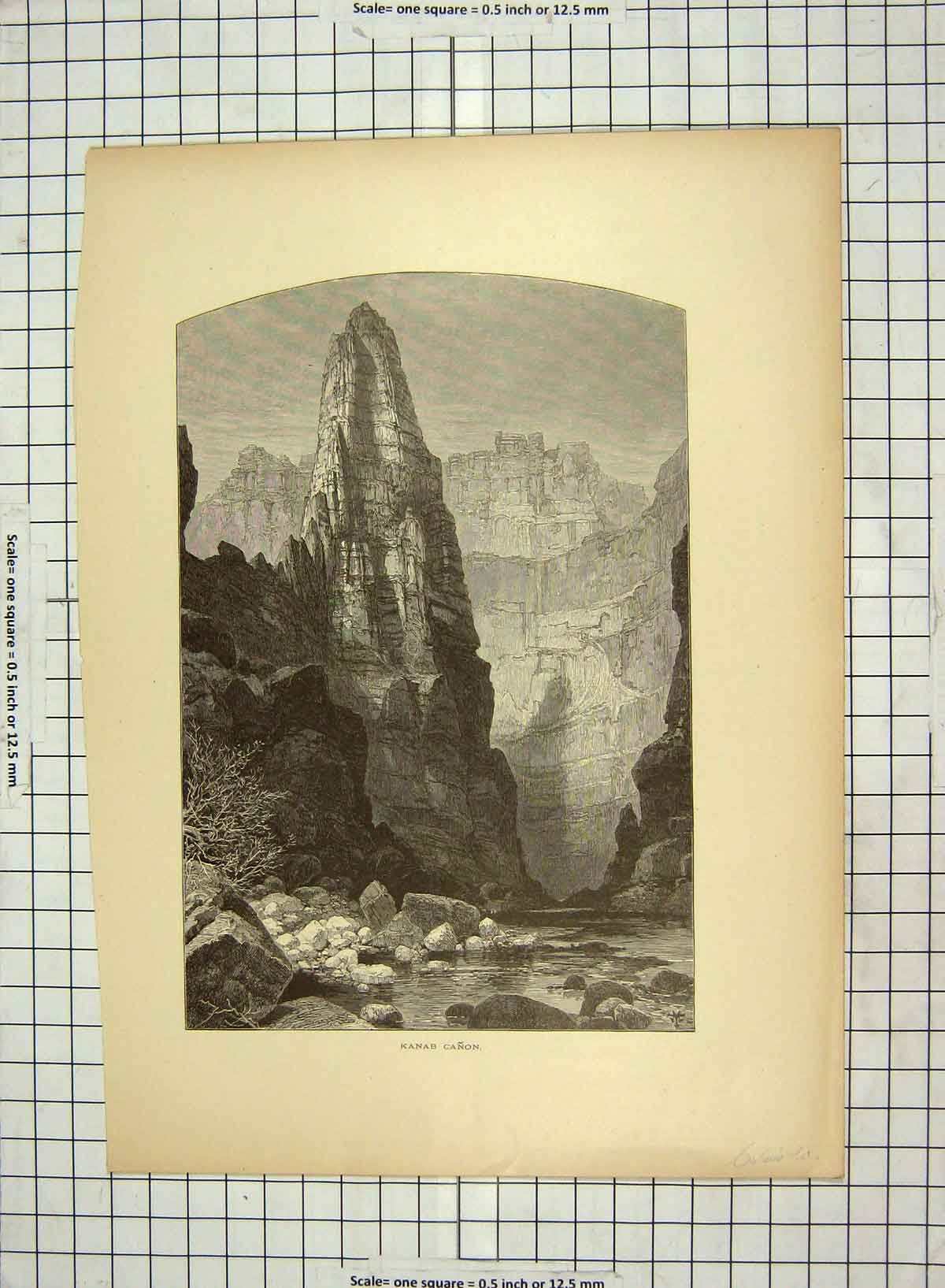 Antique Old Print C1880 Kanab Canon Cliffs Colorado Lake Michigan America 19th