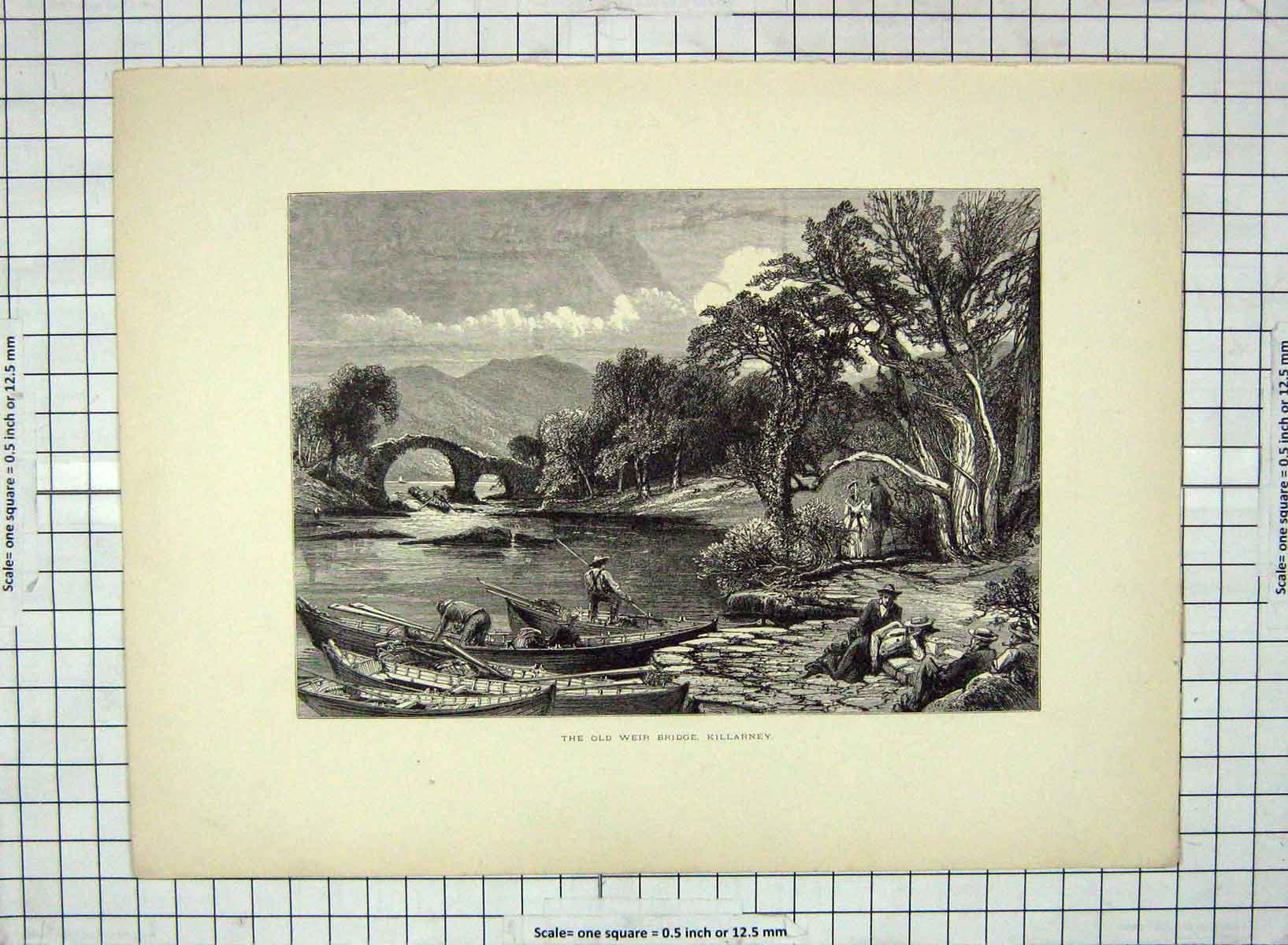 Original Old Antique Print C1880 Weir Bridge Killarney Macgillicuddy Reeks