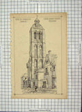 Original Old Antique Print Architecture 1869 Tower Saint Margin Tours Roper