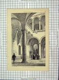 Original Old Antique Print 1879 Court-Yard Palace Bologna Haig Architecture