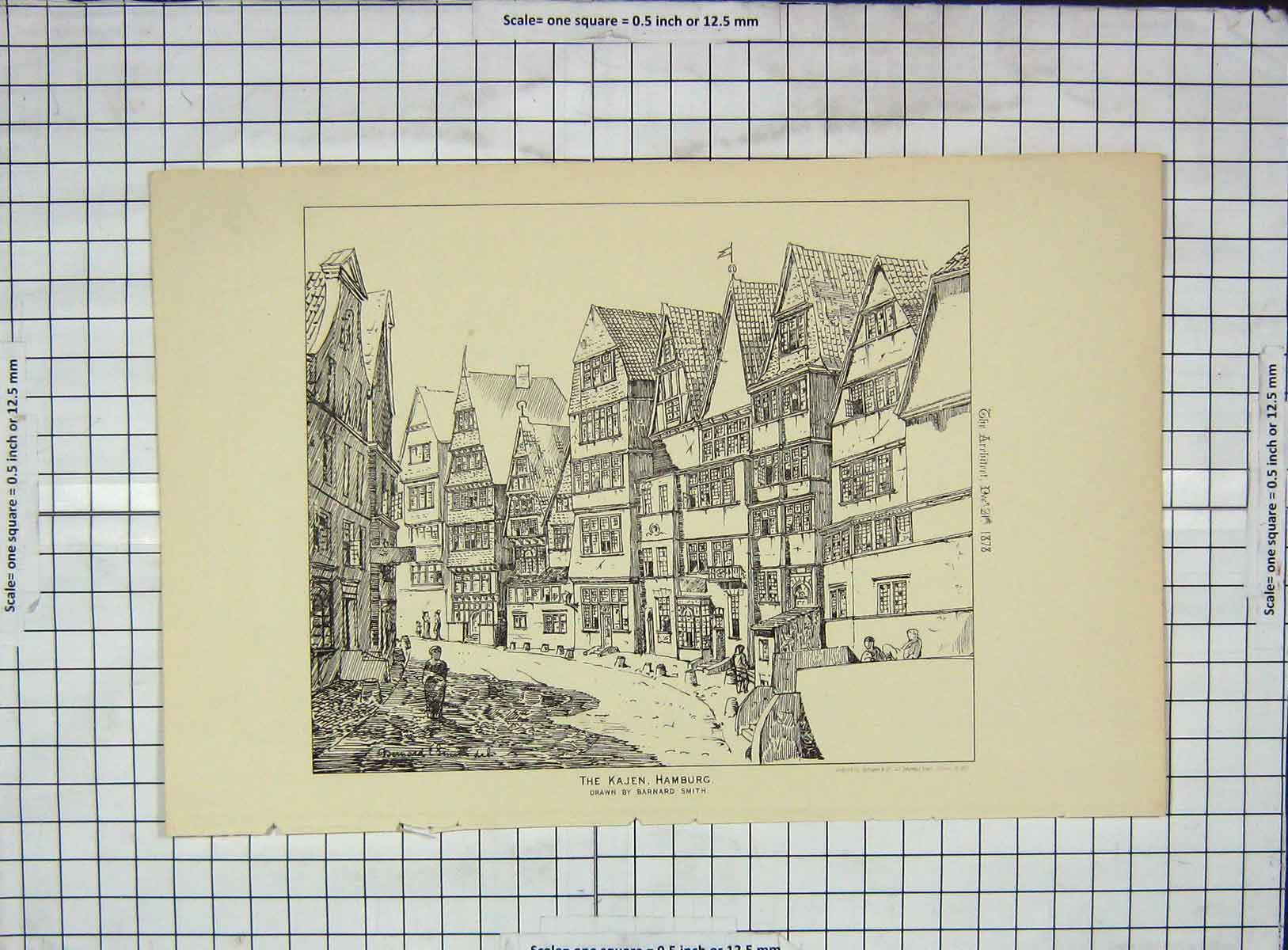 Original Old Antique Print Architecture 1878 Street Kajen Hamburg Smith Sprague