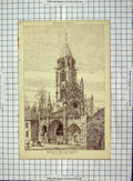 Original Old Antique Print Architecture 1879 Tower St. Pere Sous Vezelay Marvin