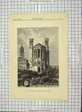 Original Old Antique Print Architecture 1882 New Church Fourvieres Lyons France