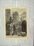Original Old Antique Print Architecture 1858 View Cathedral Coutances Normandy