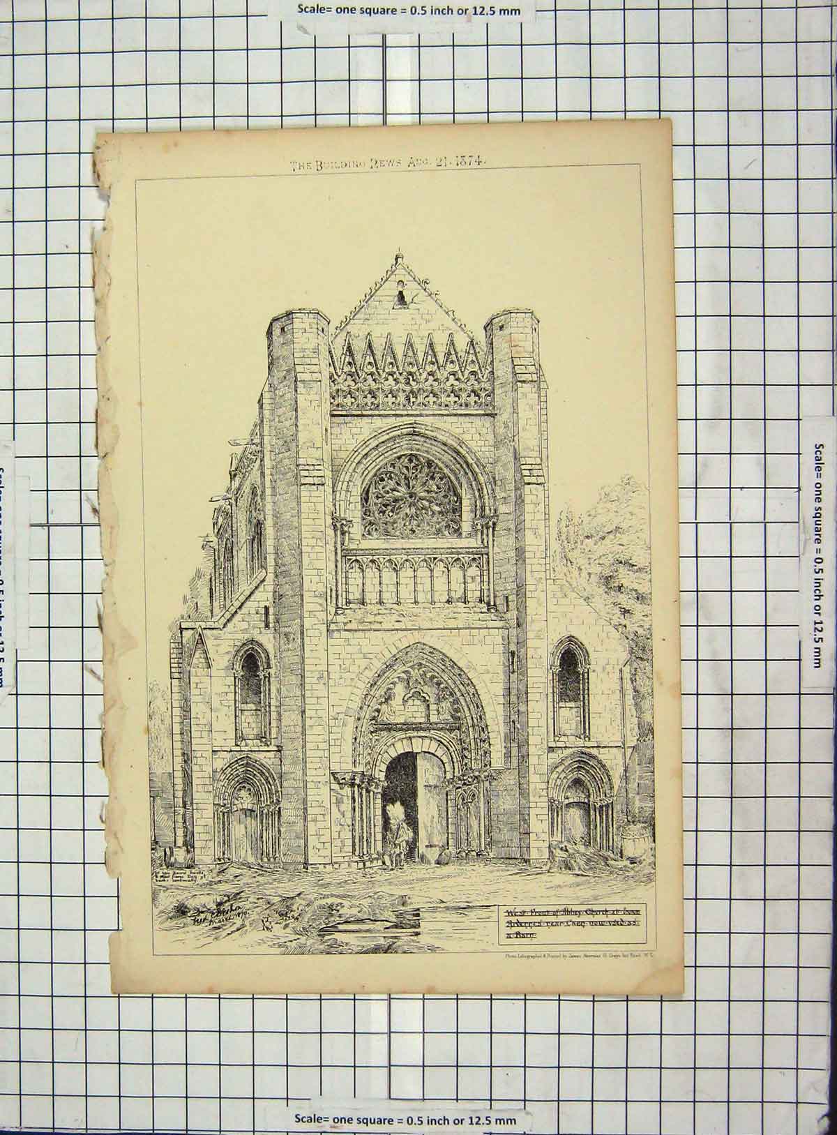 Original Old Antique Print Architecture 1874 Tibbey Church Building Akerman