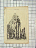 Original Old Antique Print Architecture 1869 Church Tower France 19th