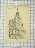 Original Old Antique Print Architecture Nicholai Kirche Stralsund Pomerania