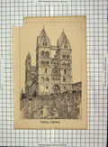 Original Old Antique Print Damaged 1868 Architecture Limbury Cathedral Whiteman