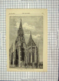 Original Old Antique Print Architecture 1881 Ulm Cathedral Choir Side Towers