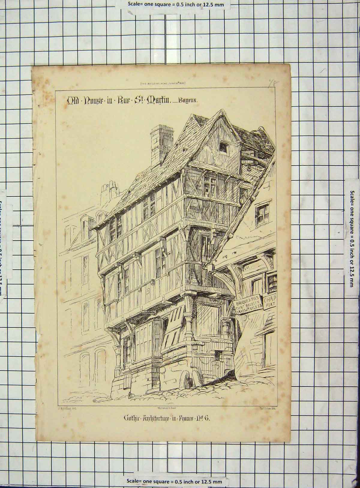 Original Old Antique Print Guthir France House Martin Architecture 1865 Colling