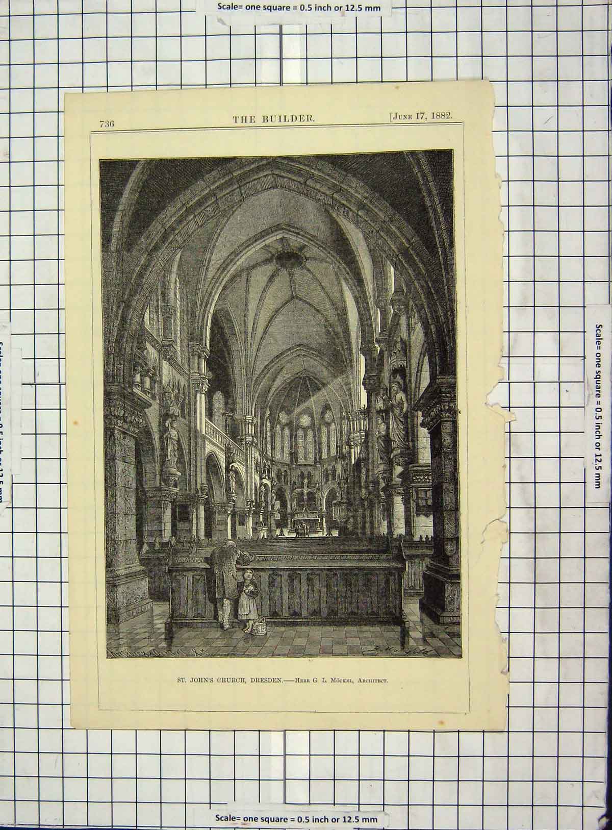 Original Old Antique Print Architecture 1882 St. John'S Church Dresden Mockel