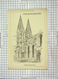 Original Old Antique Print Architecture 1875 Towers Marys Church Lubeck Germany