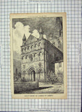 Original Old Antique Print Architecture 1876 West Front Church Gensac Spiers