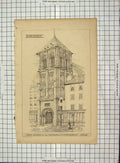 Original Old Antique Print Architecture 1868 Tower Church Porchaire Roper 19th