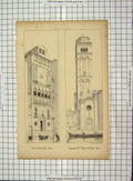 Original Old Antique Print Architecture 1867 Casa Pavolmelli Venice Campanile