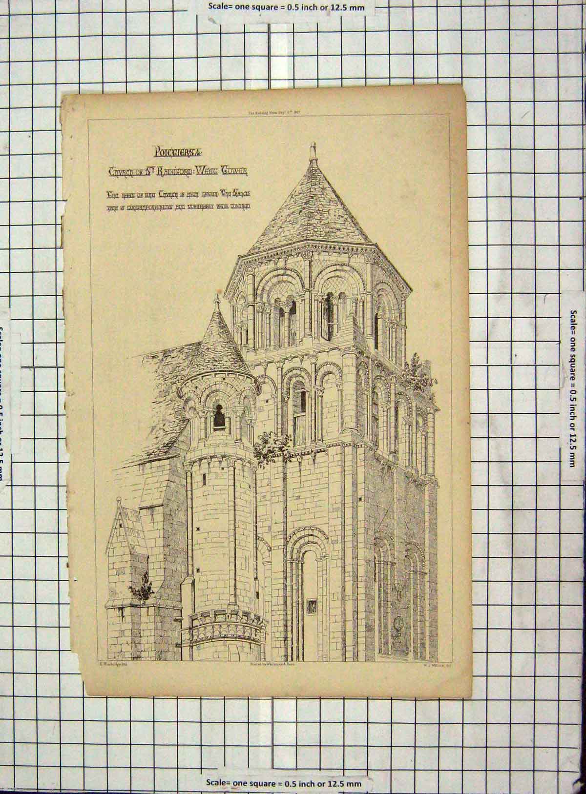 Original Old Antique Print Architecture1867 Church Ranegord West Tower Willcox