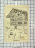 Original Old Antique Print Architecture 1874 Timber House Rueti Akerman 19th