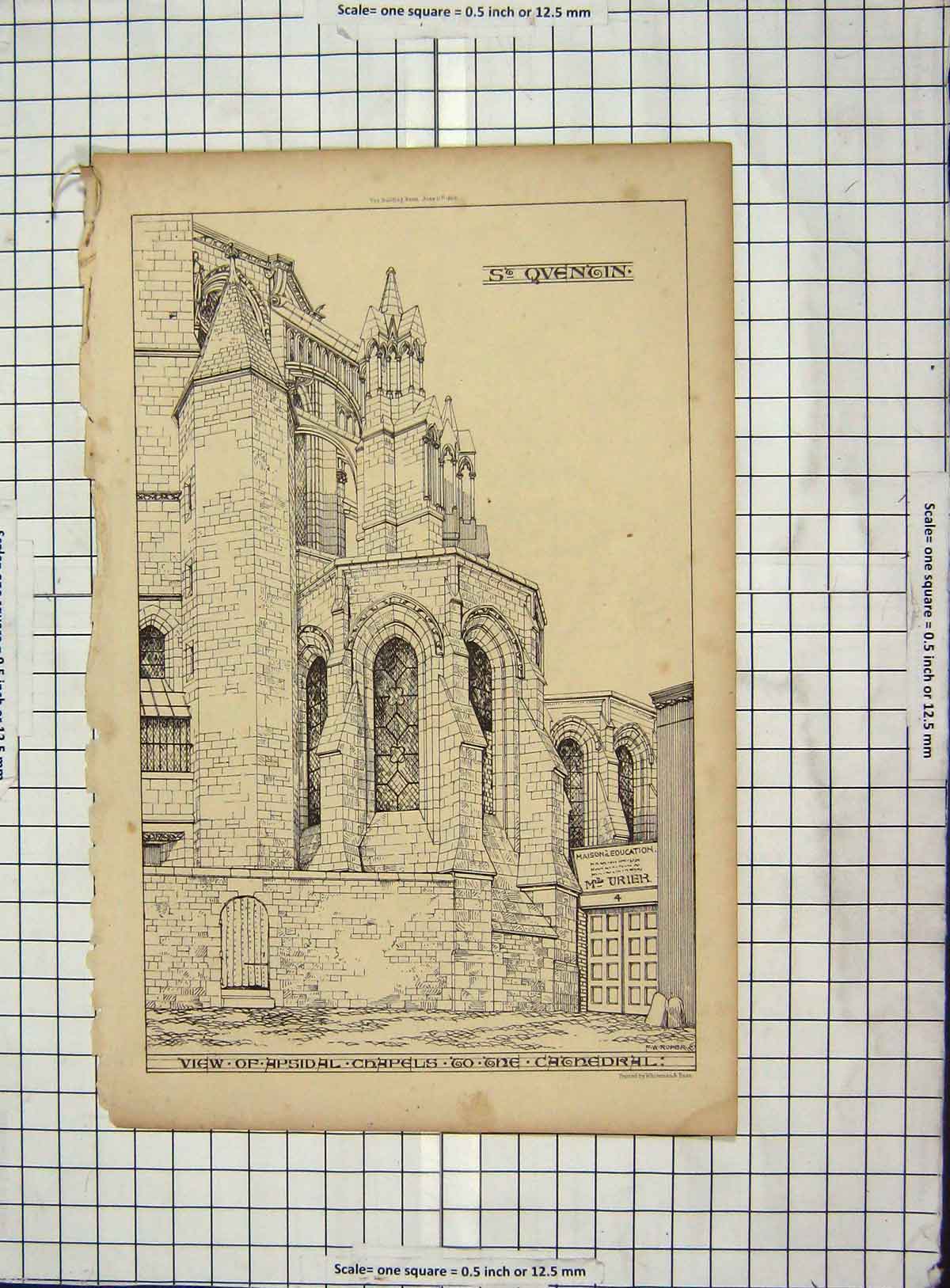 Original Old Antique Print Architecture 1868 Apsidal Chapels Cathedral Quentin