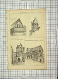Original Old Antique Print Lisieux Bayeux Priory Church Tower Architecture 1880