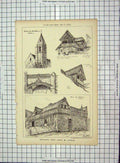 Original Old Antique Print Architecture 1880 Caen Lisieux Church Gilles France