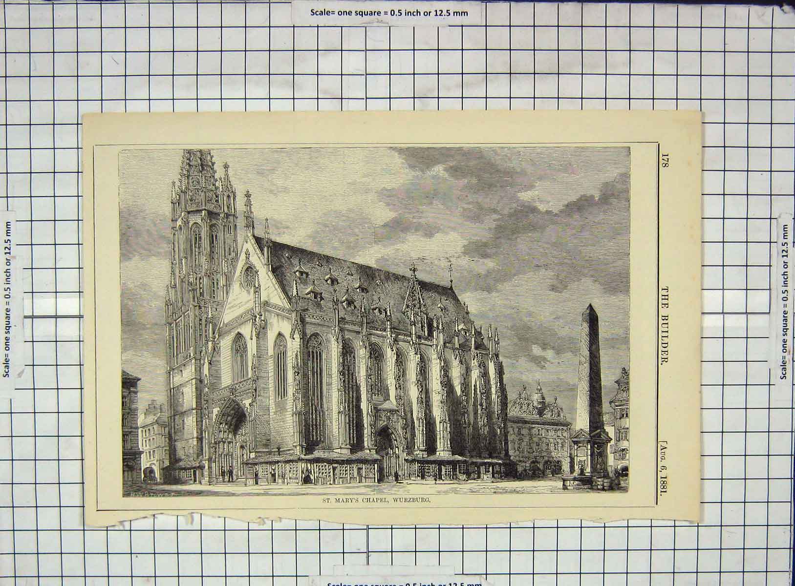 Original Old Antique Print Architecture 1881 St. Mary'S Chapel Wurzburg Brewer