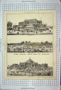 Old Antique Print Fairmount Park Philadelphia Buildings Architecture 1875 19th