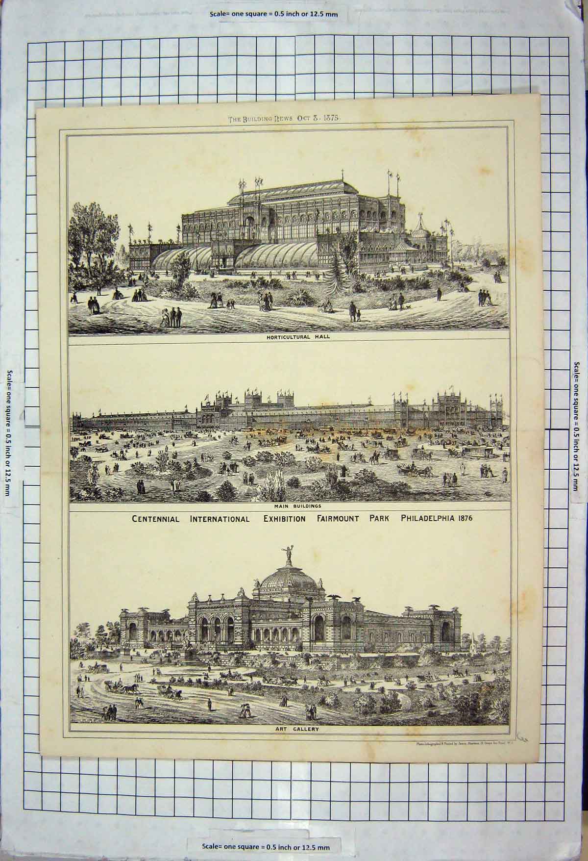 Old Antique Print Fairmount Park Philadelphia Buildings Architecture 1875 19th